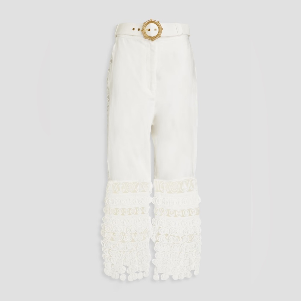 ZIMMERMANN Cropped guipure lace and linen straight-leg pants